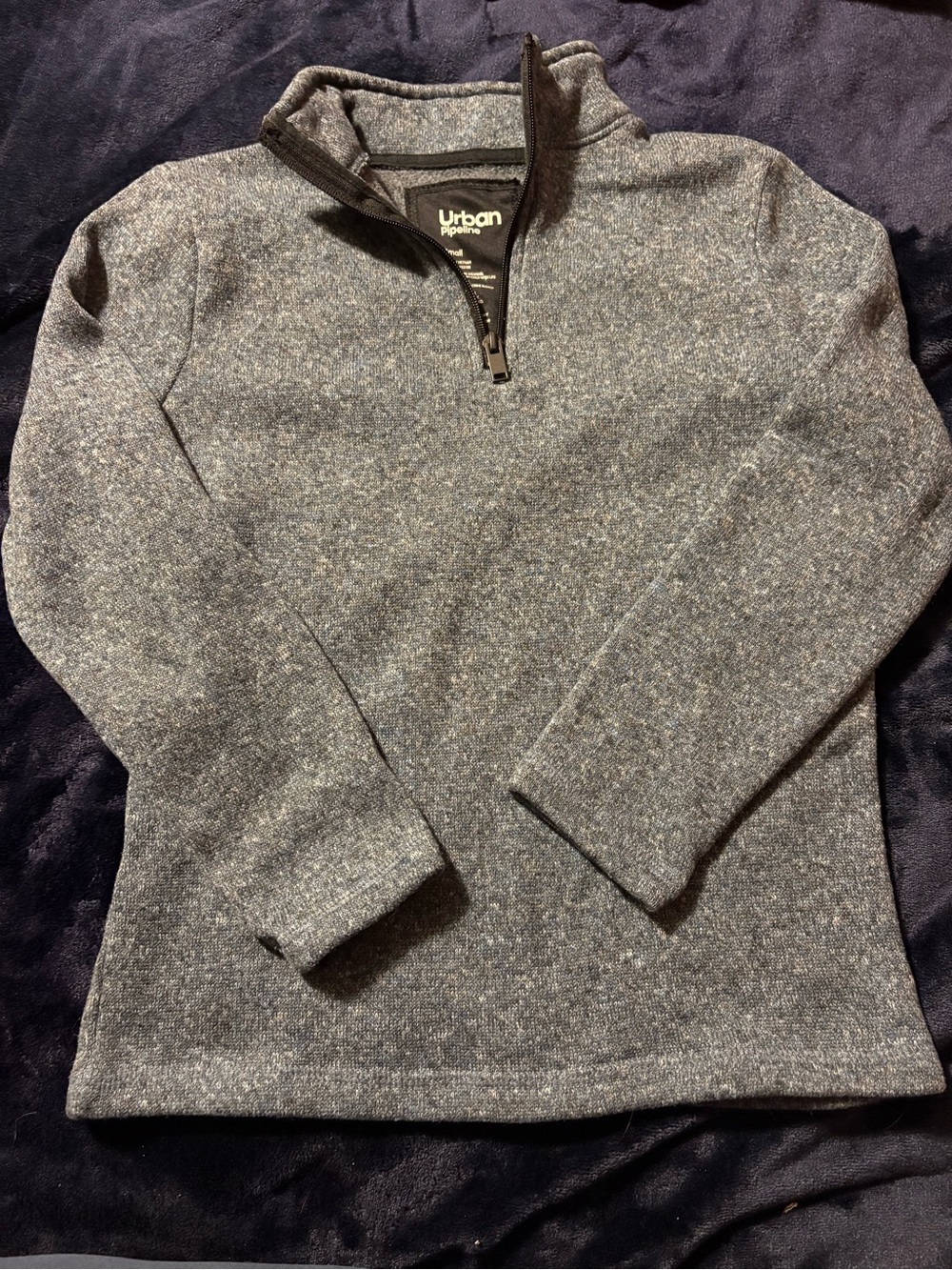 Urban Pipeline Kids Navy Heathered Fleece 1/4 Zip Mock Neck Sweatshirt S
